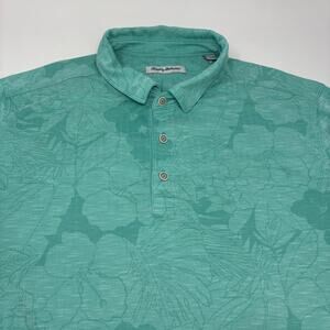 Tommy Bahama Men's 2XL Mint Green Floral Pattern Short Sleeve Polo Shirt